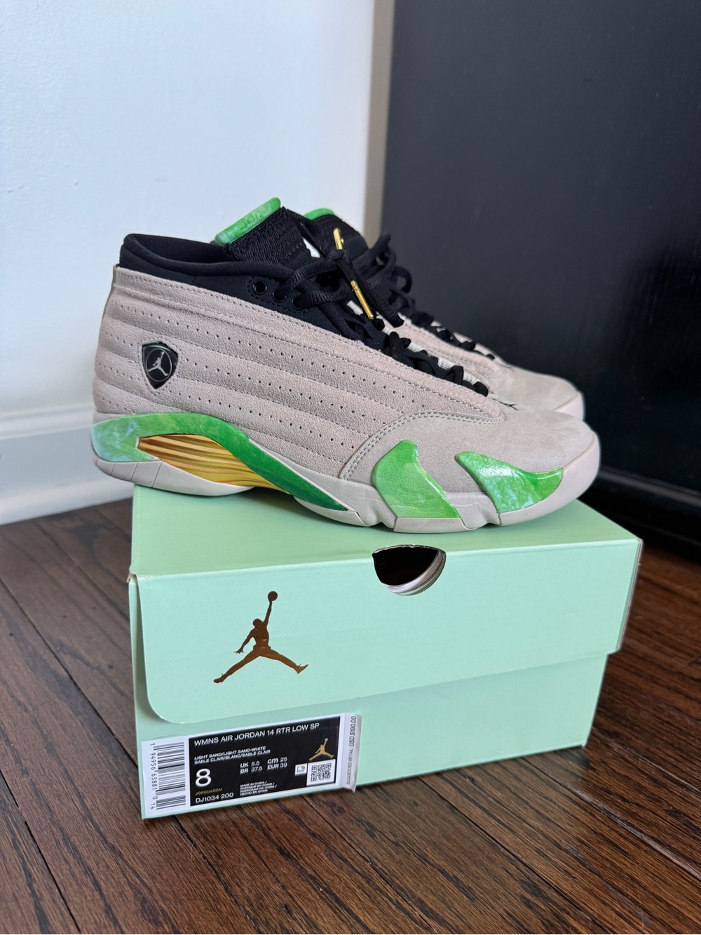 Jordan 14 Retro Low SP Sneakers - Taupe with Jade Green Accents